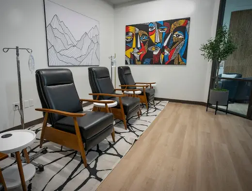Comfortable treatment chairs in a serene space at Southwest Mind & Body Care, a detox center in Dallas.